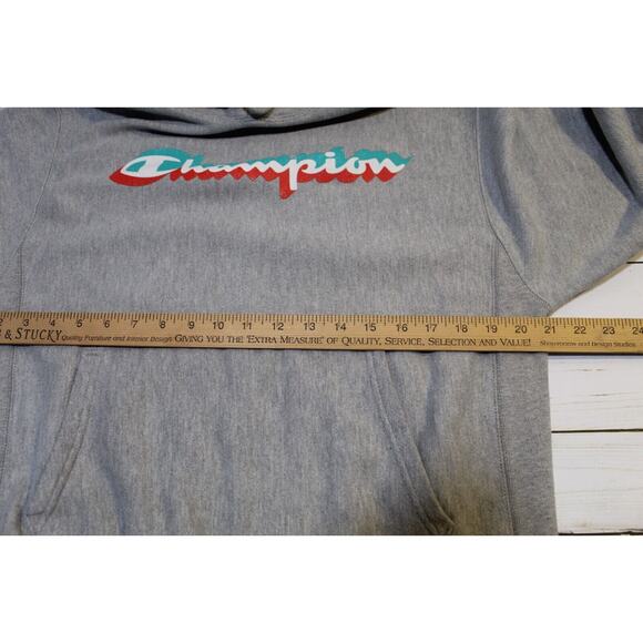Champion Reverse Weave Men M Gray Hoodie Graphic Print Kangaroo Pocket Pullover - Picture 8 of 10